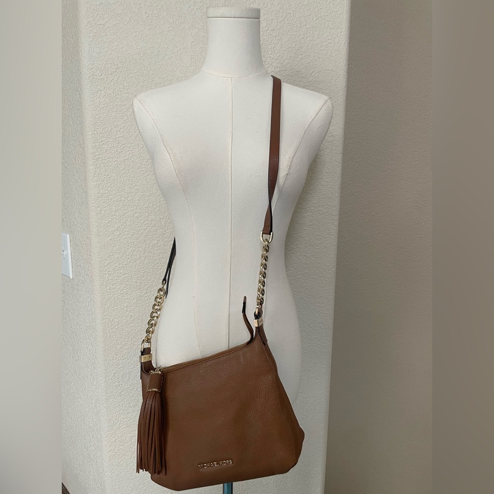 Michael Kors Pebbled Leather Tassel Crossbody Bag Brown - Picture 2 of 5